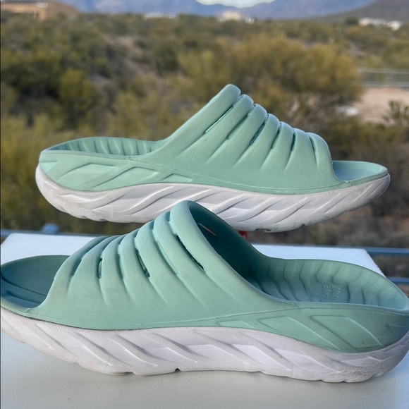 Hoka One One Mint Green & White Slides / with Red Accent - Picture 11 of 16